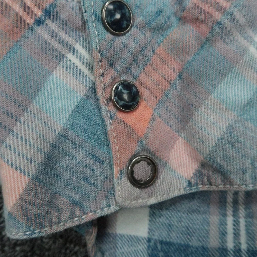 True Religion Shirt Mens Medium Blue Plaid Pearl Snap Western Long Sleeve Plaid